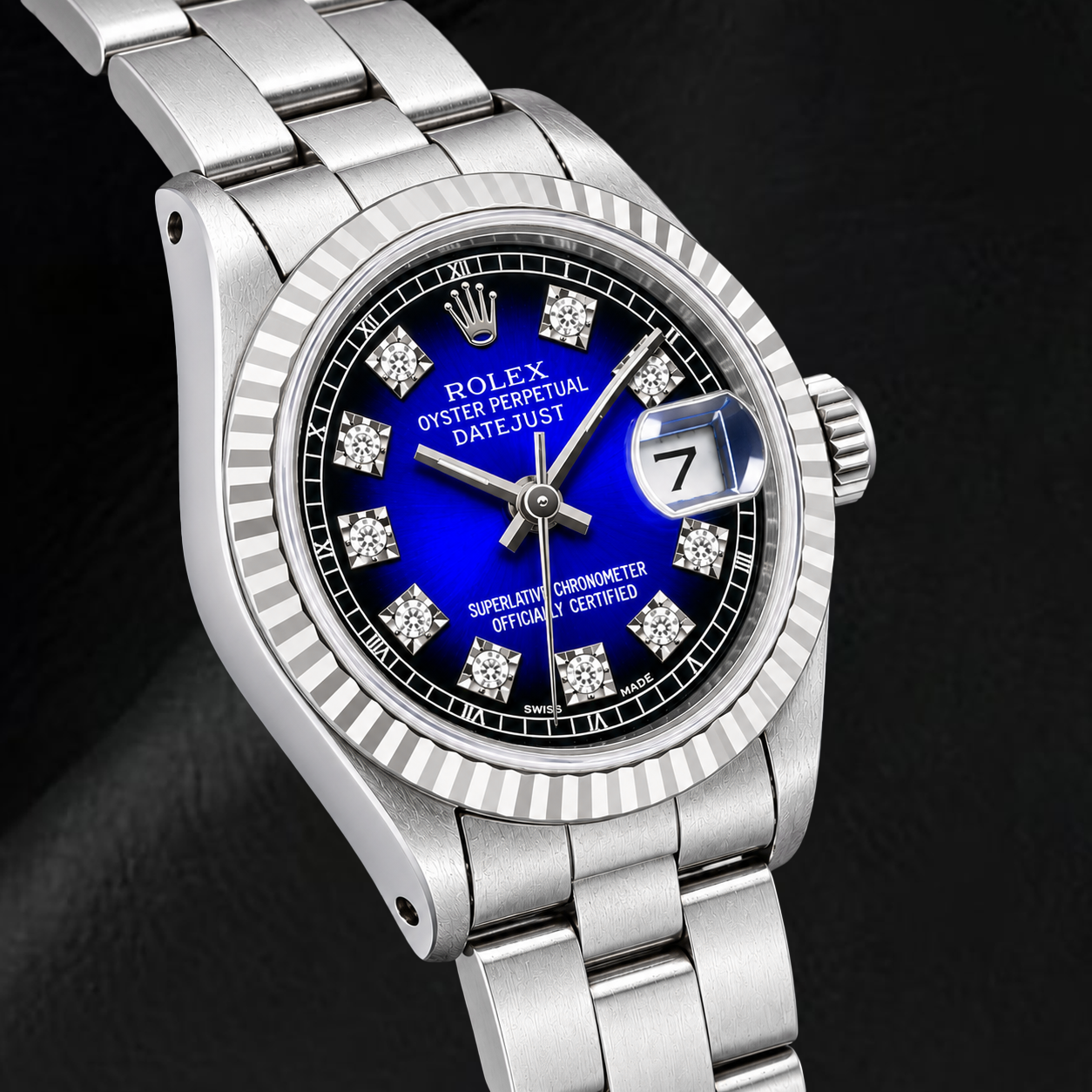 Montre Rolex Datejust 69174 26 mm en Acier Inoxydable Cadran Diamants Bleu d'Origine