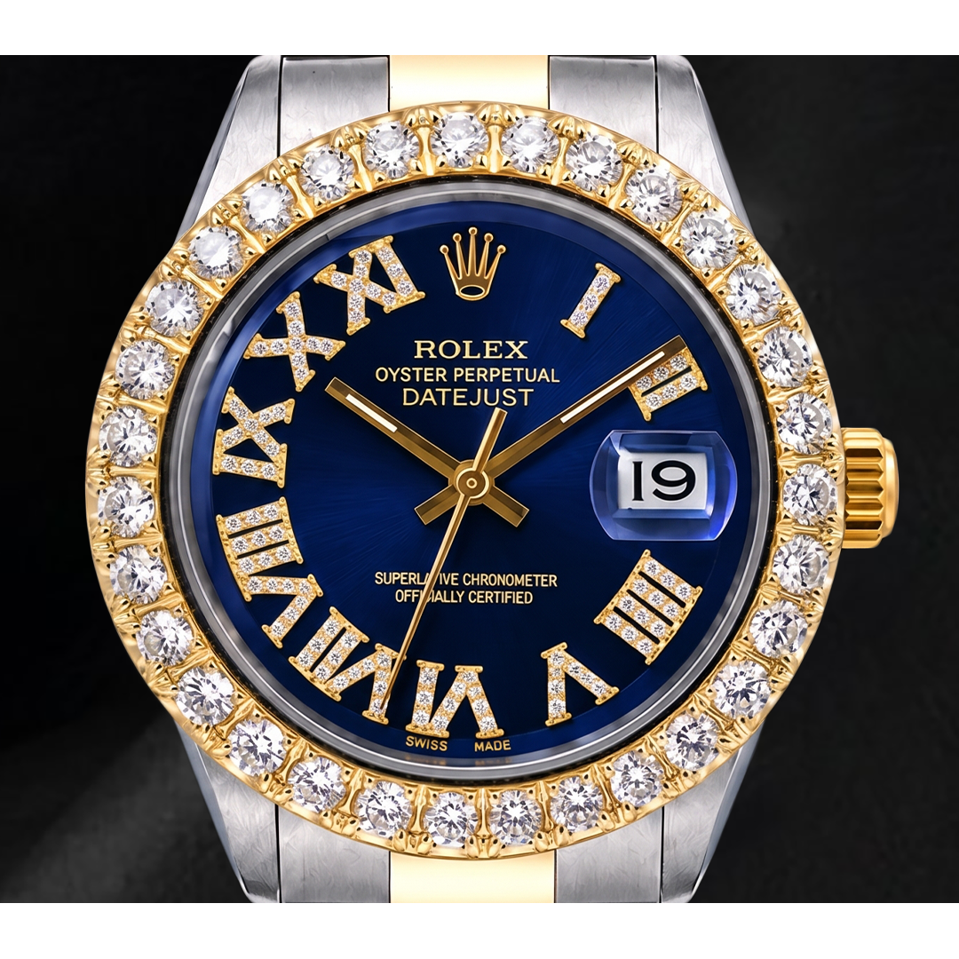 Montre Rolex Datejust II 116333 41 mm Bicolore Cadran Diamants Bleu Chiffres Romains
