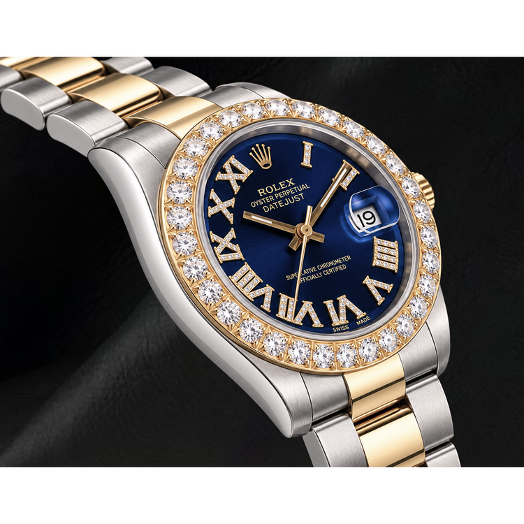 Montre Rolex Datejust II 116333 41 mm Bicolore Cadran Diamants Bleu Chiffres Romains