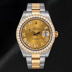 Montre Rolex Datejust II 41 mm 116333 Cadran Diamants Champagne Chiffres Romains Lunette Diamants