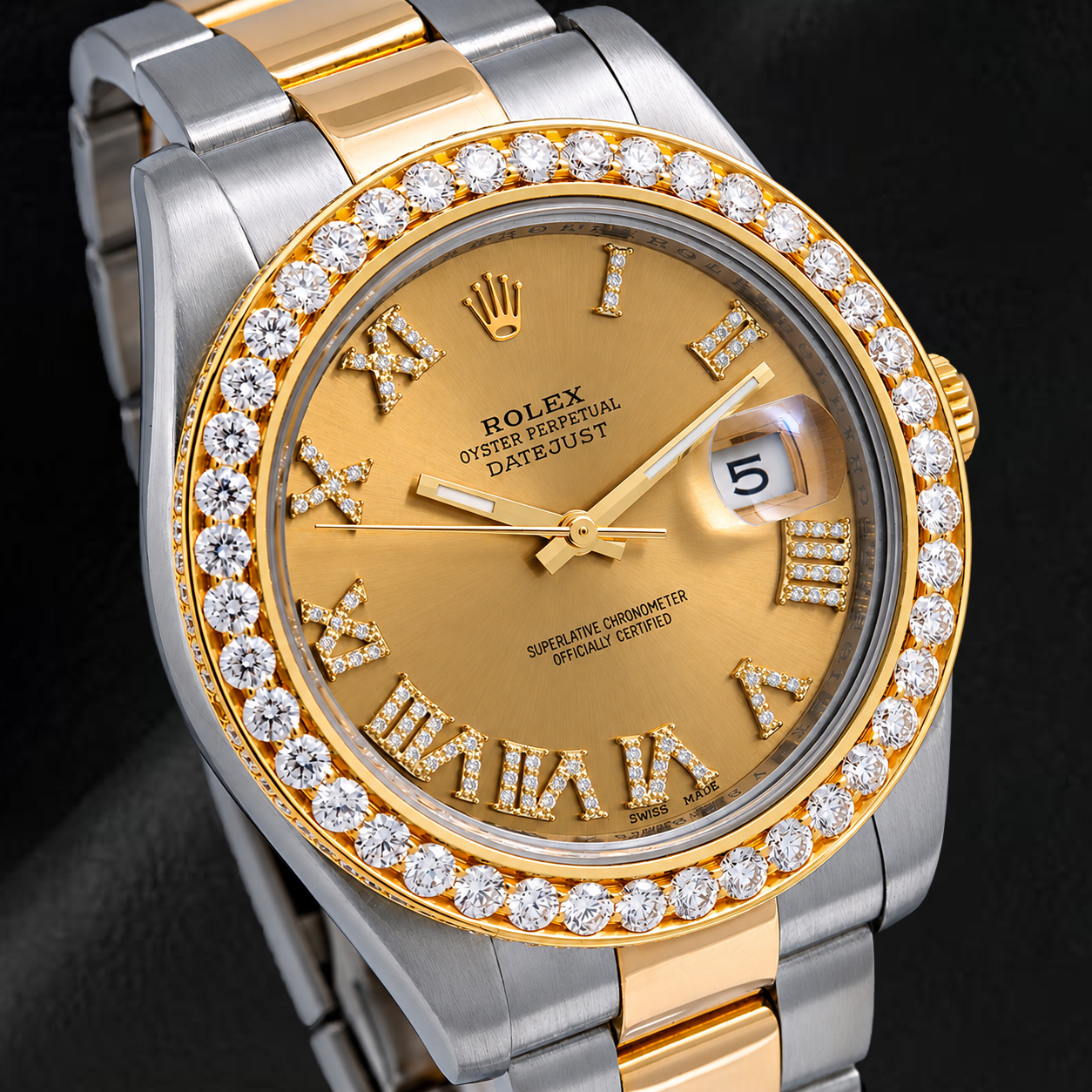 Montre Rolex Datejust II 41 mm 116333 Cadran Diamants Champagne Chiffres Romains Lunette Diamants