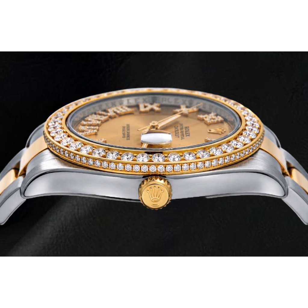 Montre Rolex Datejust II 41 mm 116333 Cadran Diamants Champagne Chiffres Romains Lunette Diamants
