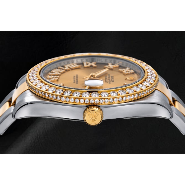 Montre Rolex Datejust II 41 mm 116333 Cadran Diamants Champagne Chiffres Romains Lunette Diamants