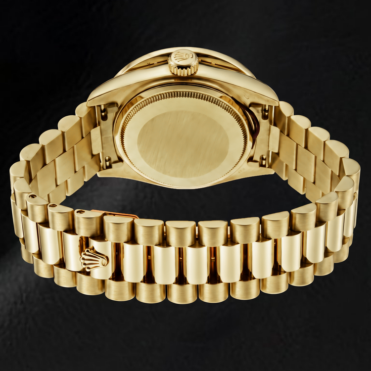 Montre Rolex Day-Date 1803 36 mm en Or Jaune Cadran Champagne Lin Diamants Baguette