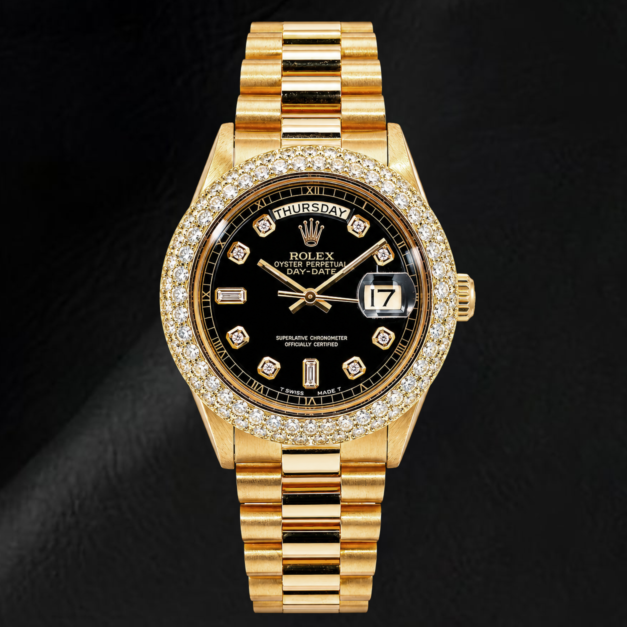 Montre Rolex Day-Date 1803 36 mm en Or Jaune Cadran Diamants Noir