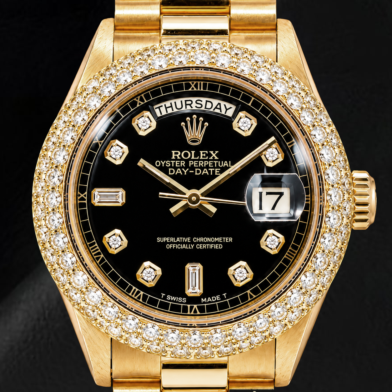 Montre Rolex Day-Date 1803 36 mm en Or Jaune Cadran Diamants Noir