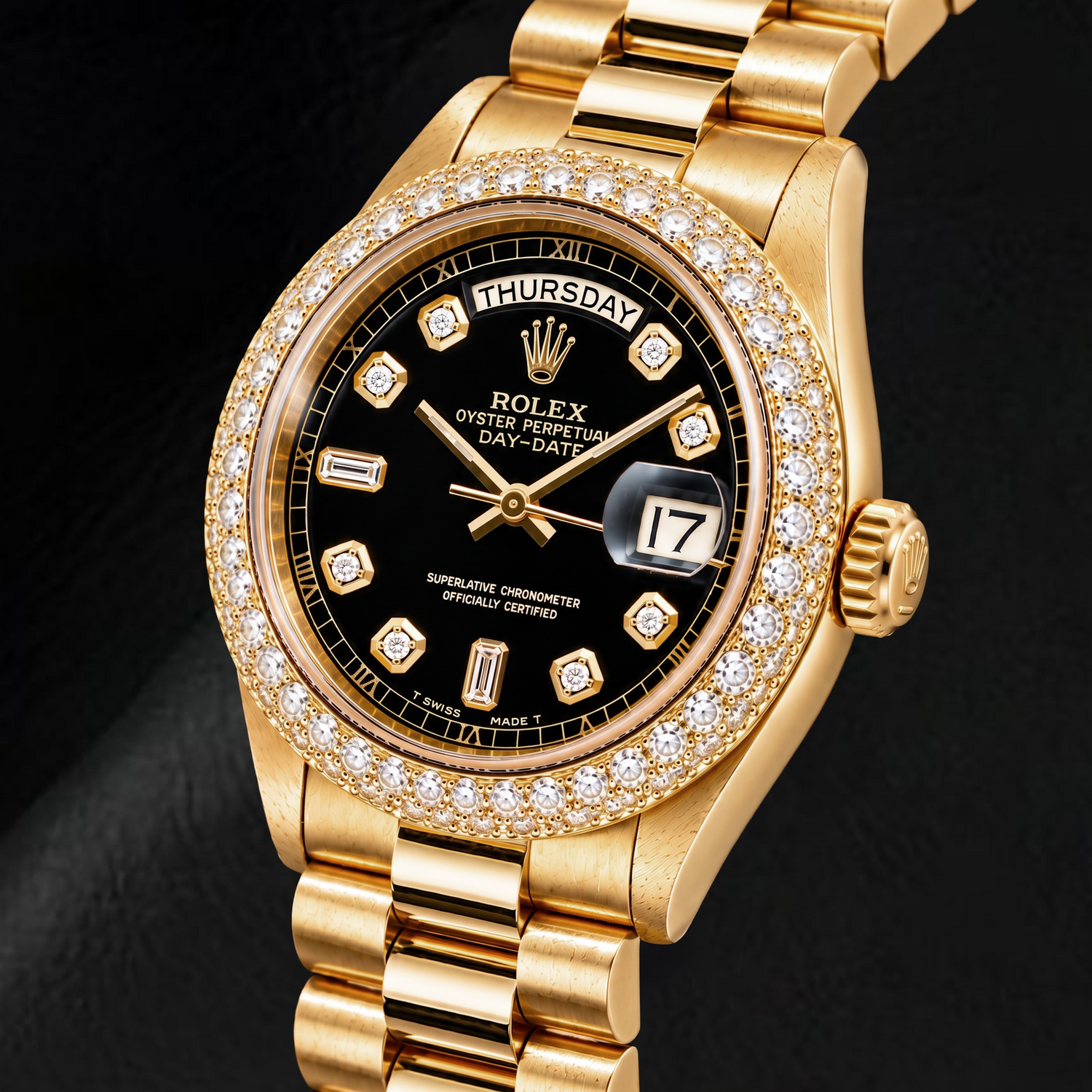 Montre Rolex Day-Date 1803 36 mm en Or Jaune Cadran Diamants Noir