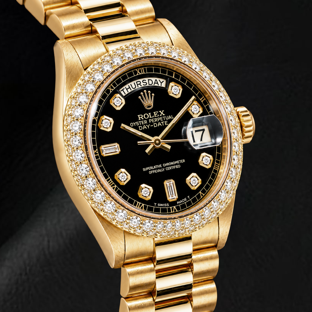 Montre Rolex Day-Date 1803 36 mm en Or Jaune Cadran Diamants Noir