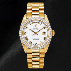 Montre Rolex Day-Date 18038 36 mm en Or Jaune, Cadran Blanc à Chiffres Romains