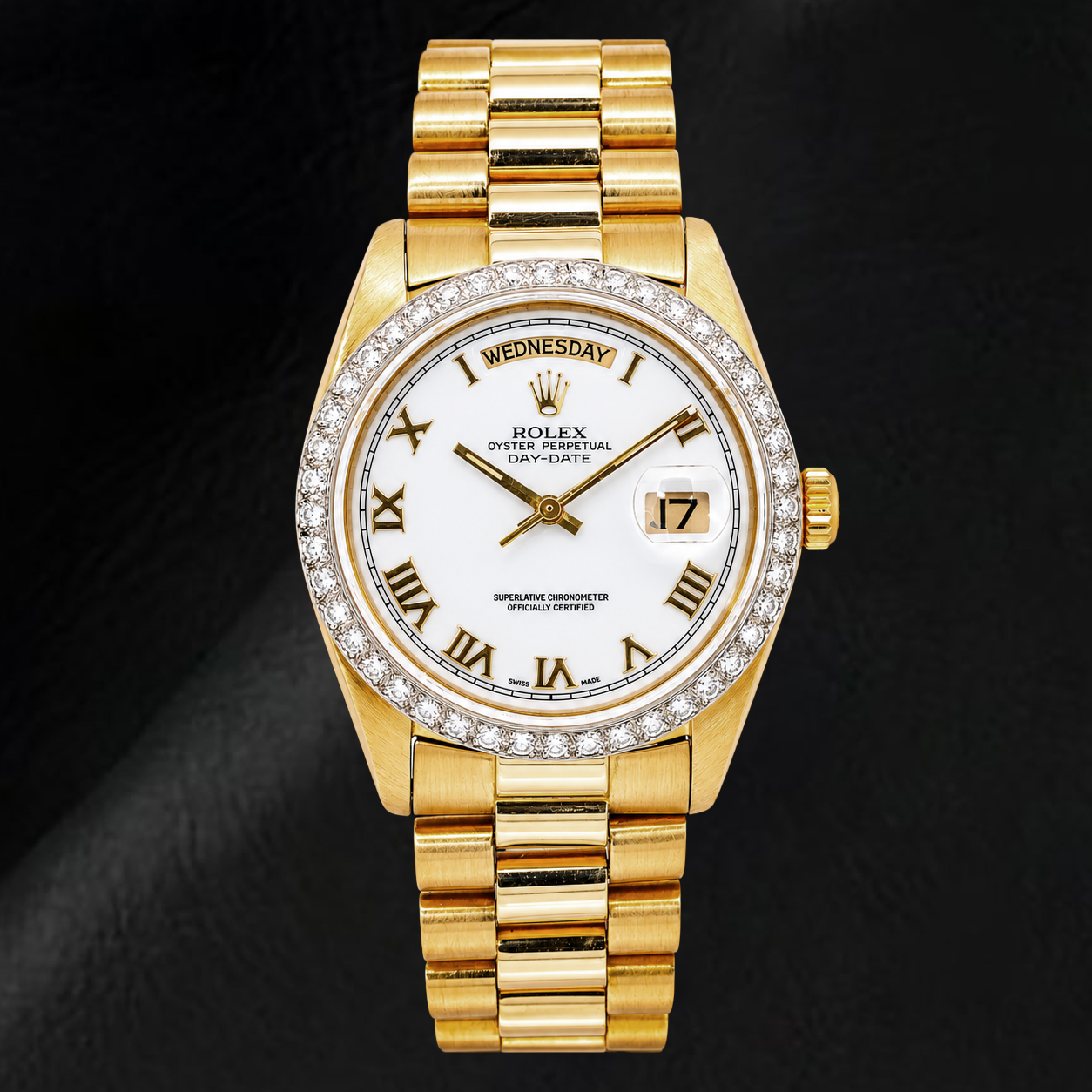 Montre Rolex Day-Date 18038 36 mm en Or Jaune, Cadran Blanc à Chiffres Romains
