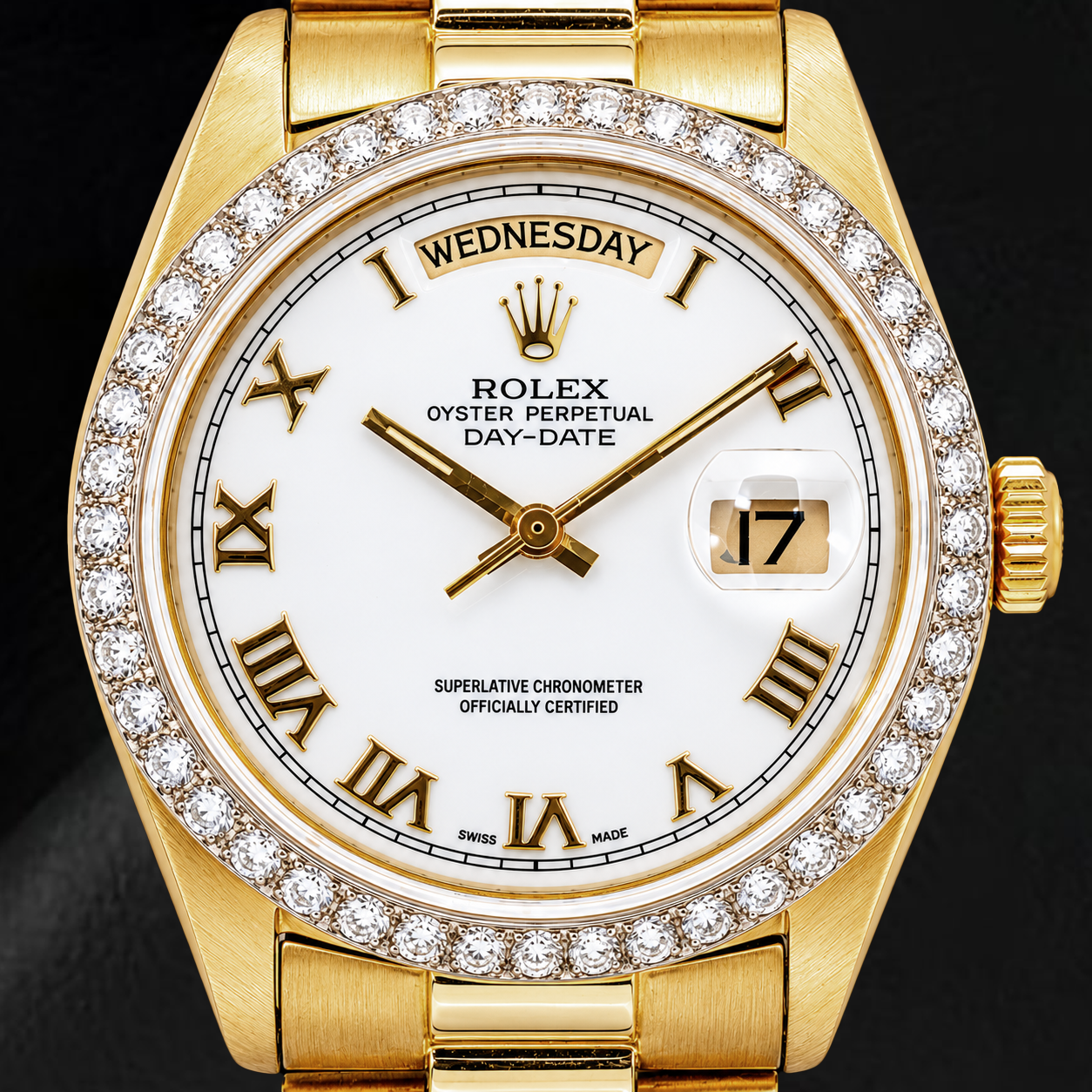 Montre Rolex Day-Date 18038 36 mm en Or Jaune, Cadran Blanc à Chiffres Romains