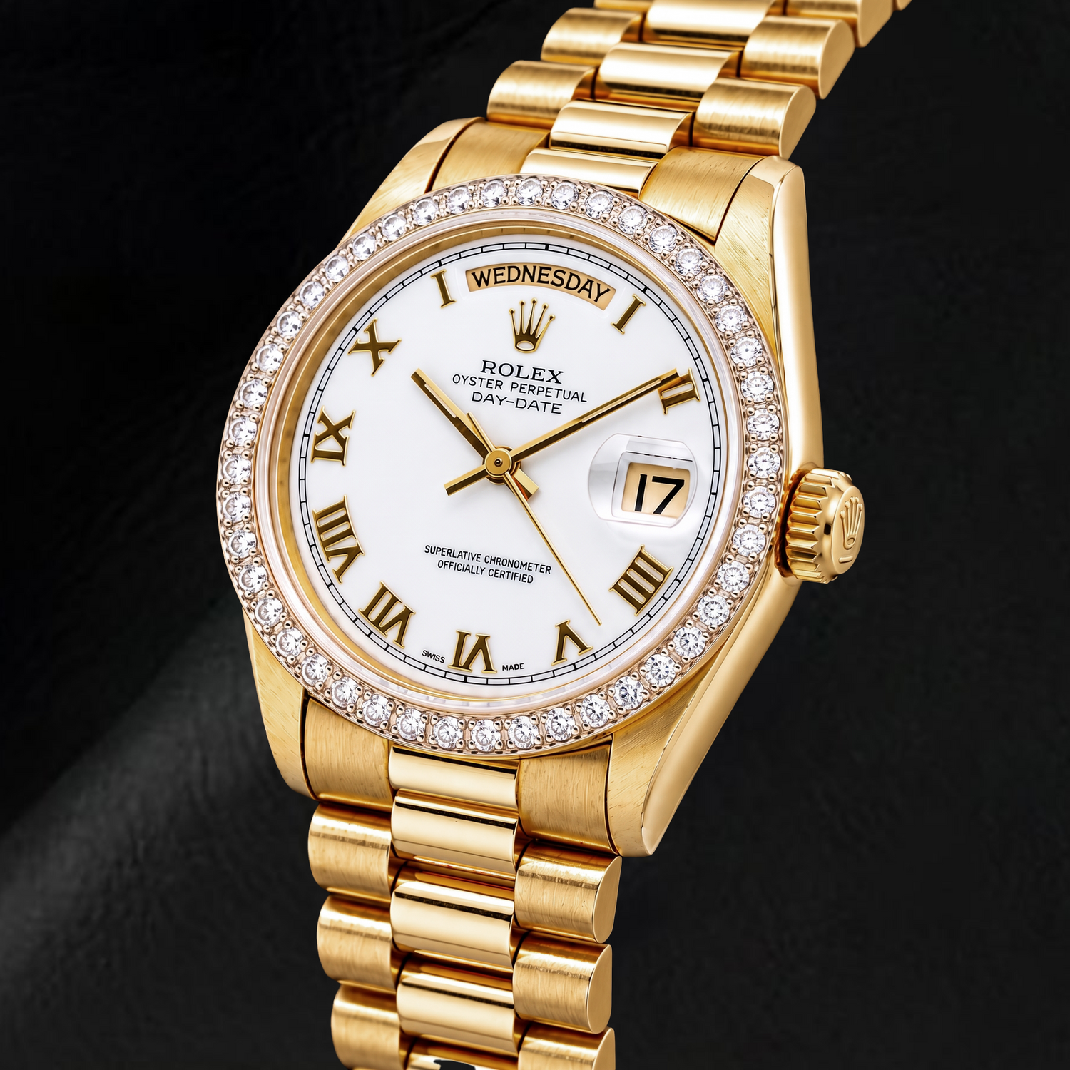Montre Rolex Day-Date 18038 36 mm en Or Jaune, Cadran Blanc à Chiffres Romains