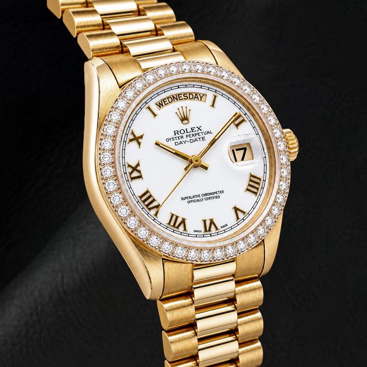 Montre Rolex Day-Date 18038 36 mm en Or Jaune, Cadran Blanc à Chiffres Romains