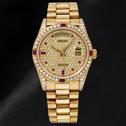 Montre Rolex Day-Date 18038 36 mm en Or Jaune Cadran Pavé de Diamants