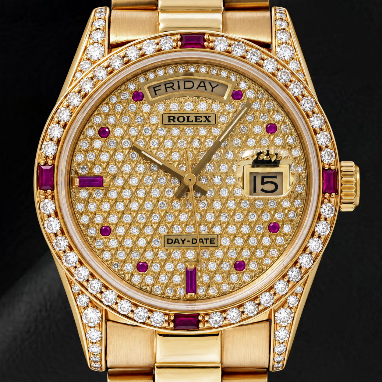Montre Rolex Day-Date 18038 36 mm en Or Jaune Cadran Pavé de Diamants