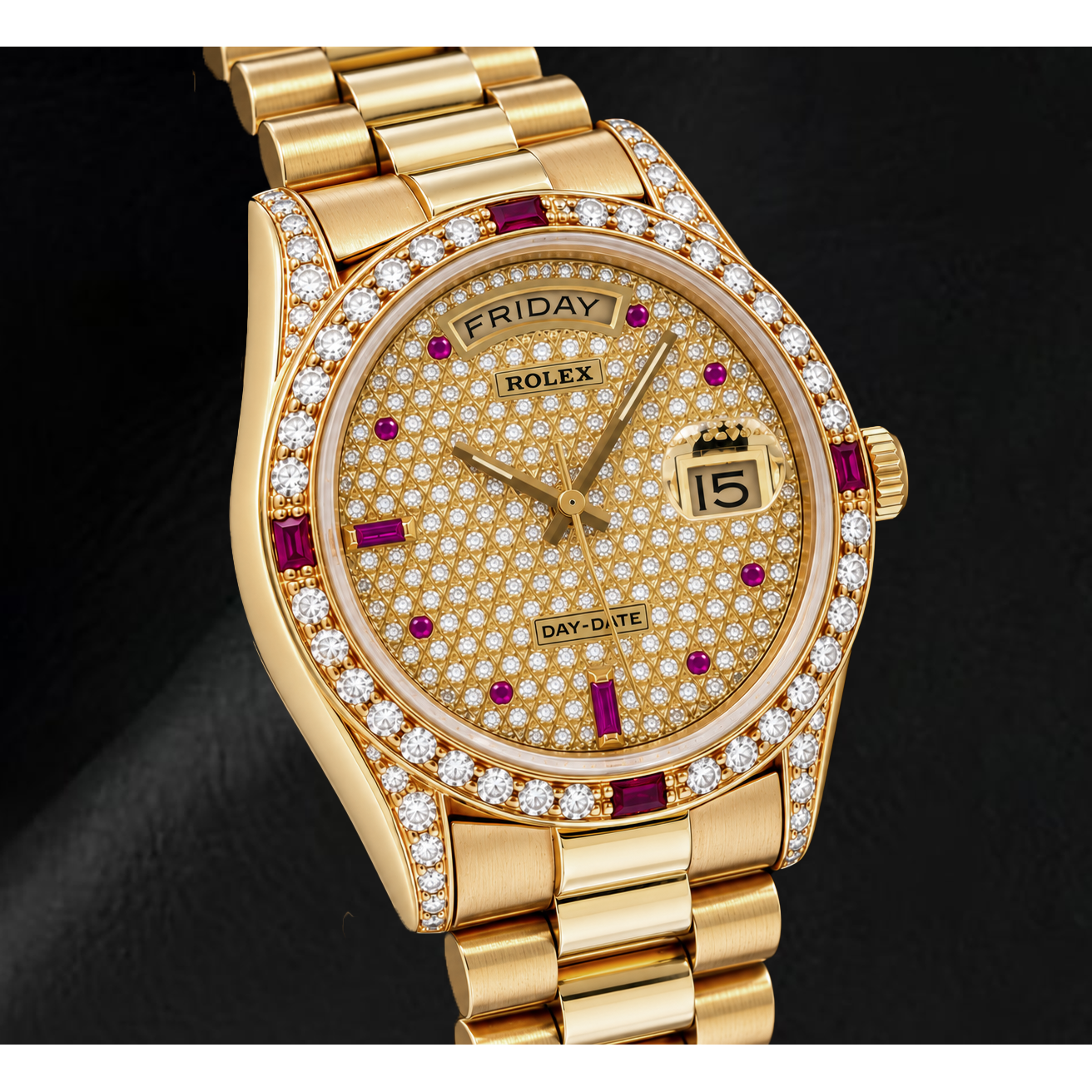 Montre Rolex Day-Date 18038 36 mm en Or Jaune Cadran Pavé de Diamants