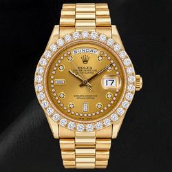 Montre Rolex Day-Date 18038 36 mm Or Jaune Cadran Diamants Filet Champagne