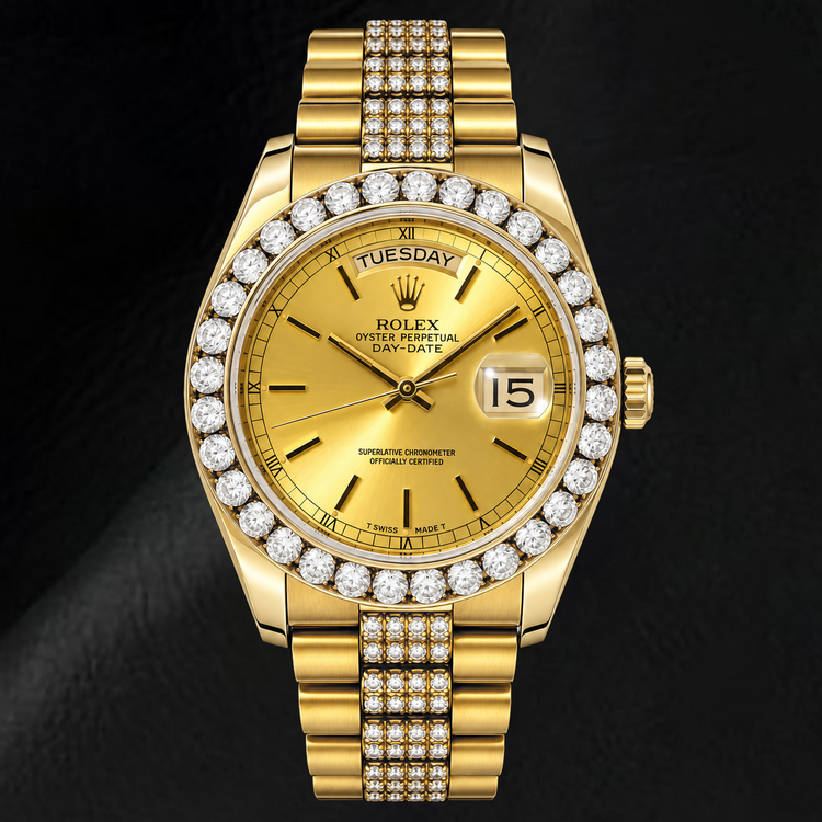Montre Rolex Day-Date 18078 36 mm Or Jaune Cadran Champagne à Index Bâtons