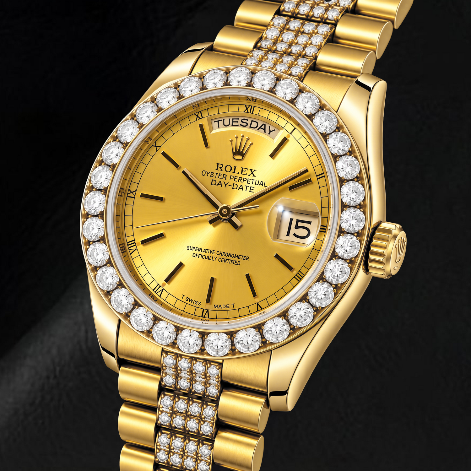 Montre Rolex Day-Date 18078 36 mm Or Jaune Cadran Champagne à Index Bâtons