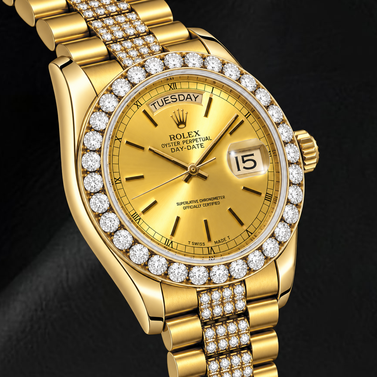 Montre Rolex Day-Date 18078 36 mm Or Jaune Cadran Champagne à Index Bâtons