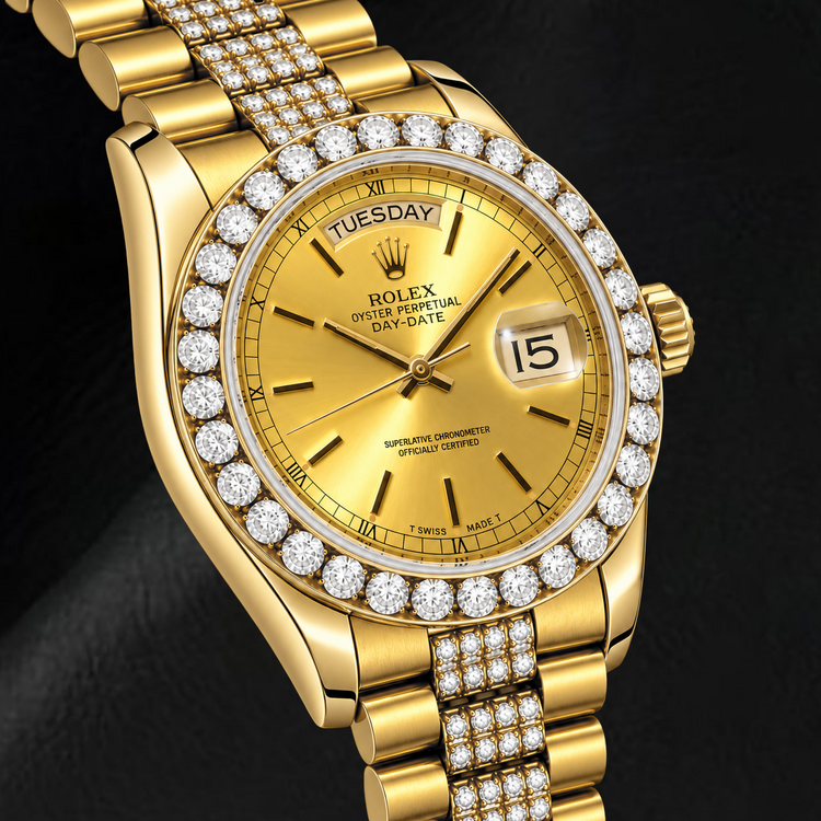 Montre Rolex Day-Date 18078 36 mm Or Jaune Cadran Champagne à Index Bâtons