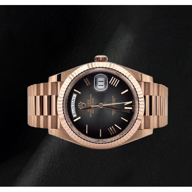 Montre Rolex Day-Date 228235 40 mm en Or Rose Cadran Noir à Chiffres Romains