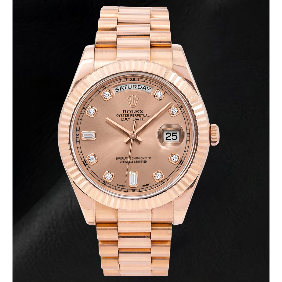 Montre Rolex Day-Date II 218235 41 mm Or Rose Cadran Diamants Saumon