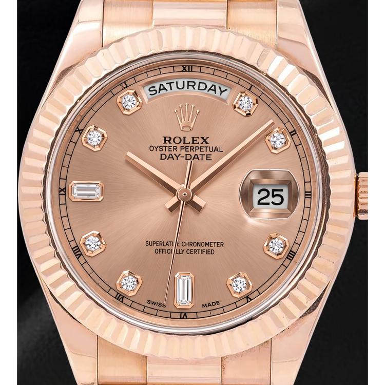 Montre Rolex Day-Date II 218235 41 mm Or Rose Cadran Diamants Saumon