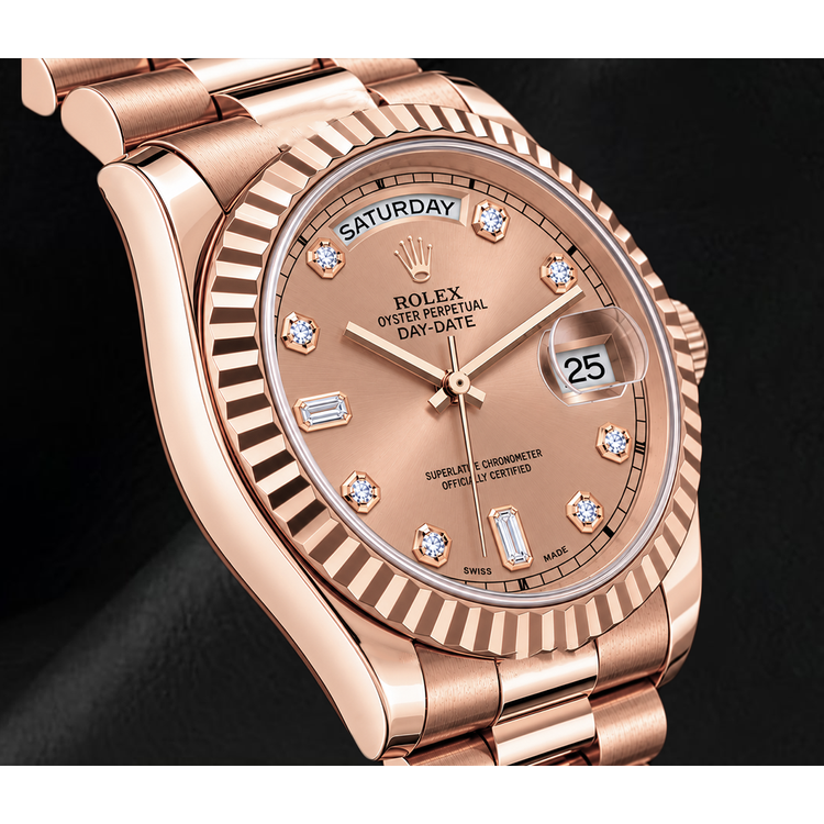 Montre Rolex Day-Date II 218235 41 mm Or Rose Cadran Diamants Saumon