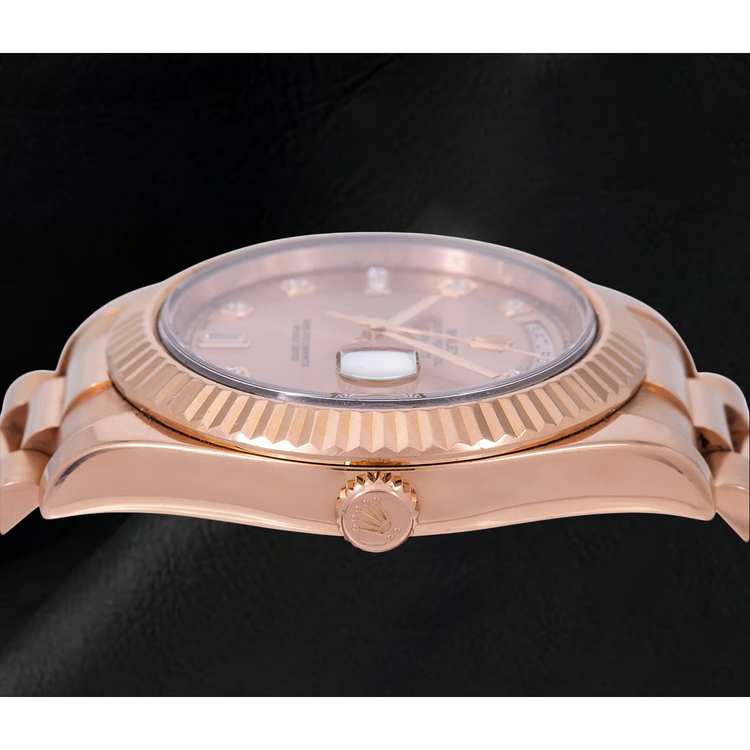Montre Rolex Day-Date II 218235 41 mm Or Rose Cadran Diamants Saumon