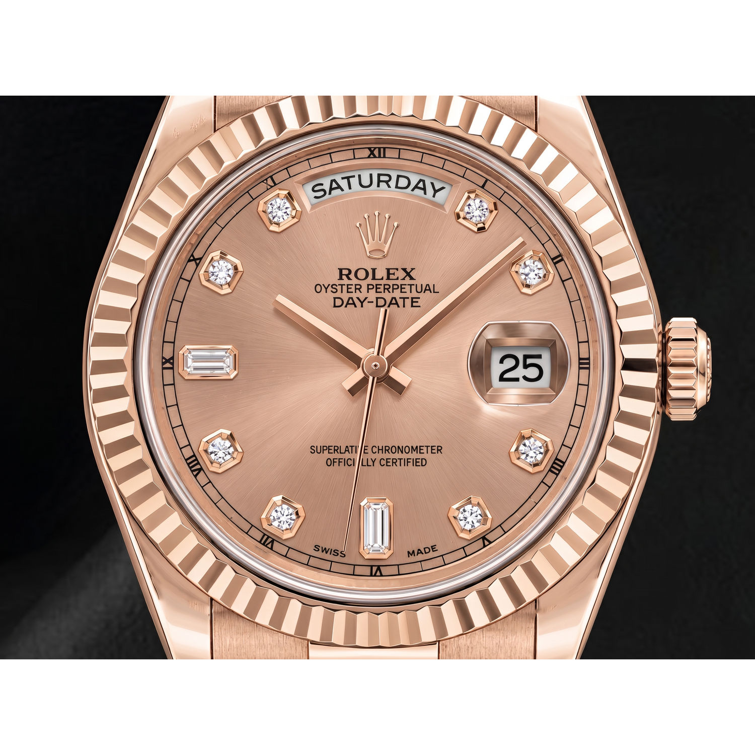 Montre Rolex Day-Date II 218235 41 mm Or Rose Cadran Diamants Saumon