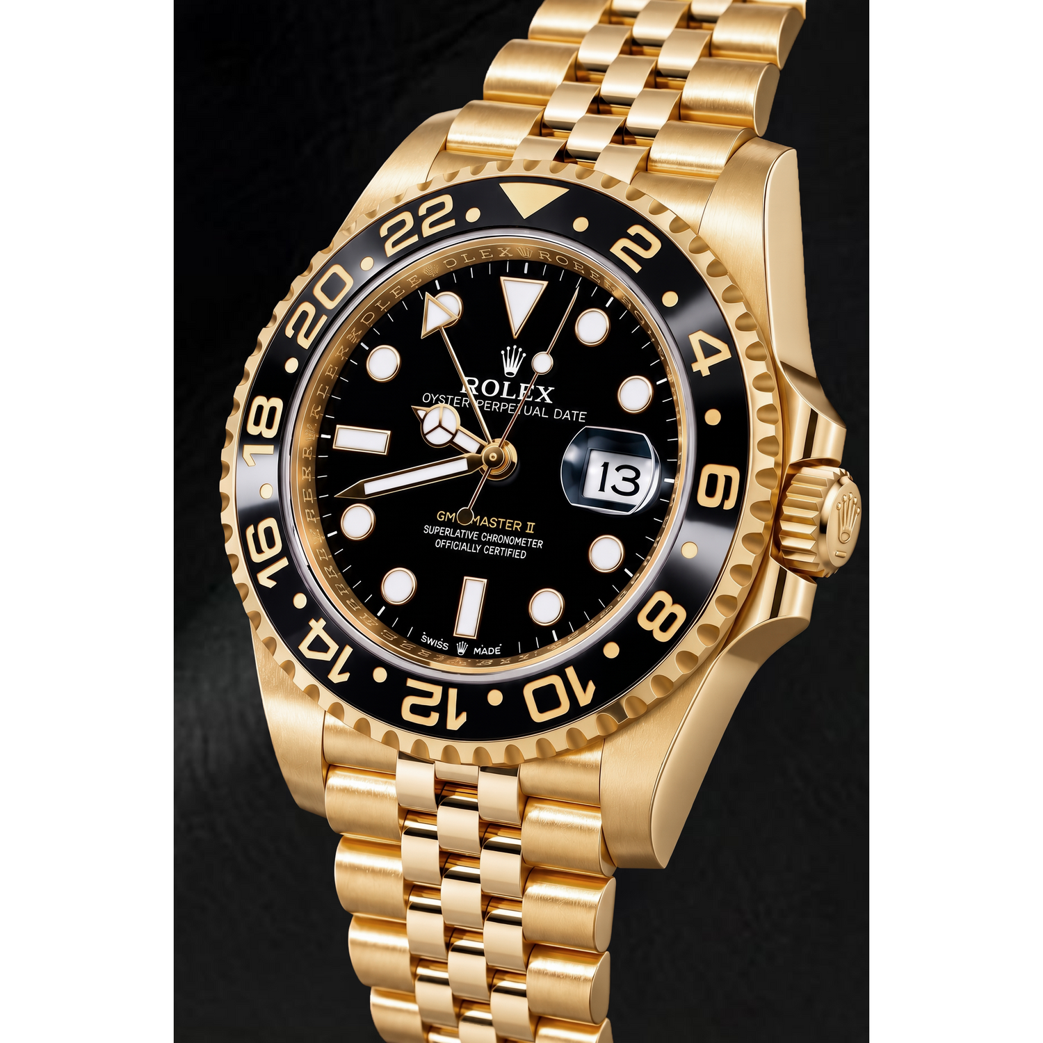 Montre Rolex GMT-Master II 126718GRNR 40 mm en Or Jaune Cadran Noir Luminescent