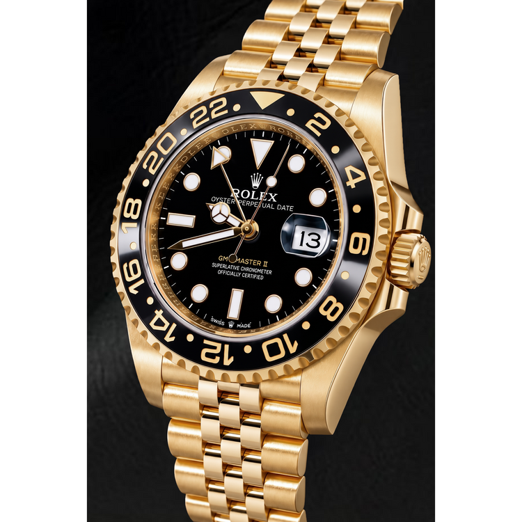 Montre Rolex GMT-Master II 126718GRNR 40 mm en Or Jaune Cadran Noir Luminescent