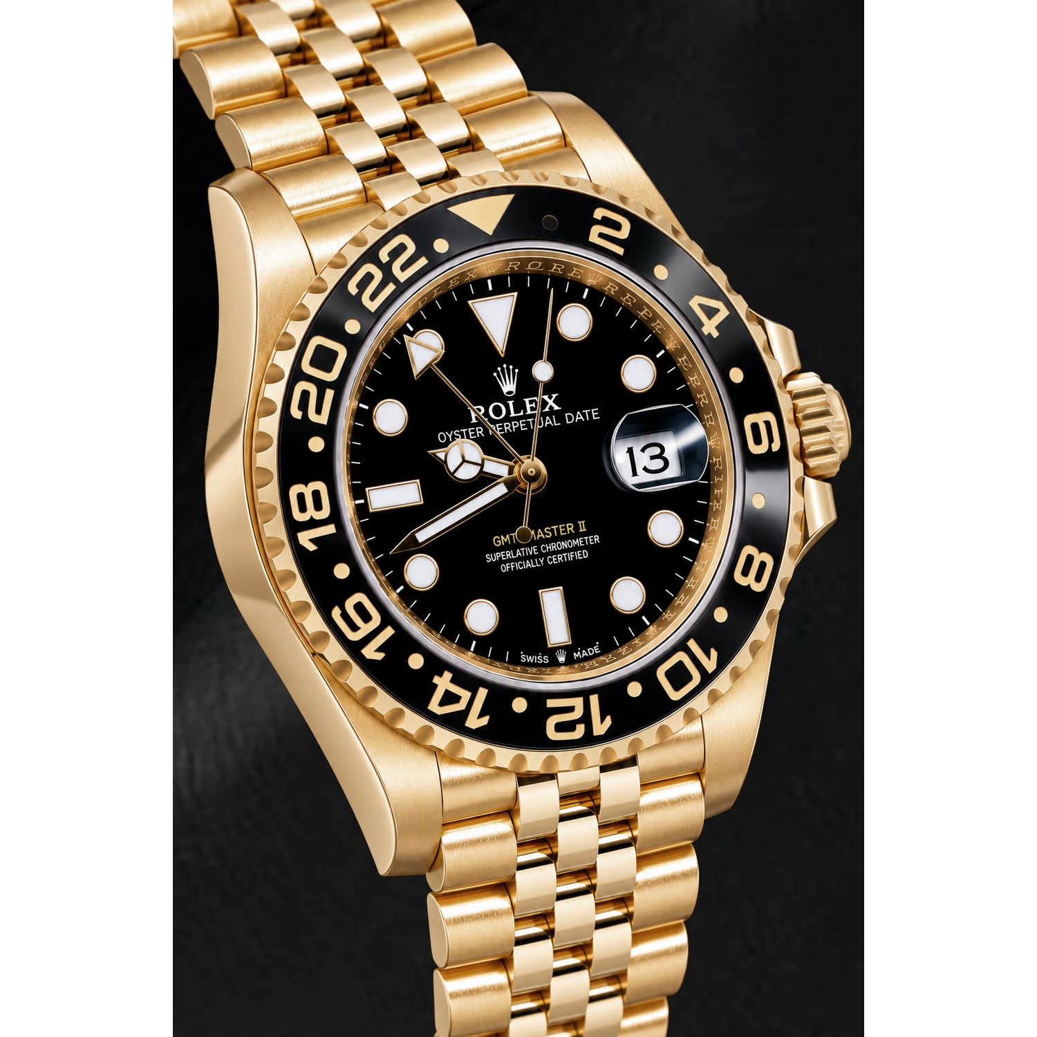 Montre Rolex GMT-Master II 126718GRNR 40 mm en Or Jaune Cadran Noir Luminescent