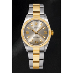 Montre Rolex Oyster Perpetual 14203 34 mm Bicolore Cadran Gris Luminescent à Chiffres Arabes