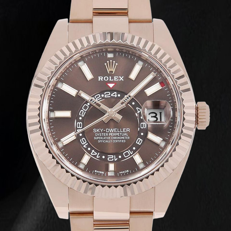 Montre Rolex Sky-Dweller 326935 42 mm Or Rose Cadran Chocolat à Index Bâtons