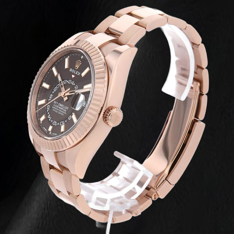 Montre Rolex Sky-Dweller 326935 42 mm Or Rose Cadran Chocolat à Index Bâtons