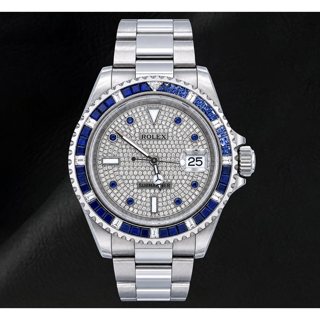 Montre Rolex Submariner Date 40 mm 16610 Cadran Pavé de Diamants en Acier Inoxydable