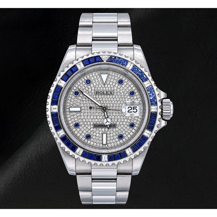 Montre Rolex Submariner Date 40 mm 16610 Cadran Pavé de Diamants en Acier Inoxydable