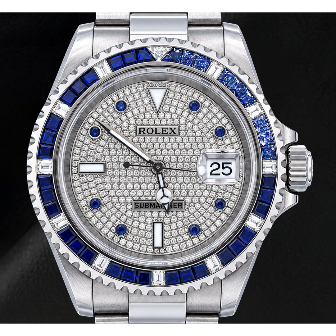 Montre Rolex Submariner Date 40 mm 16610 Cadran Pavé de Diamants en Acier Inoxydable