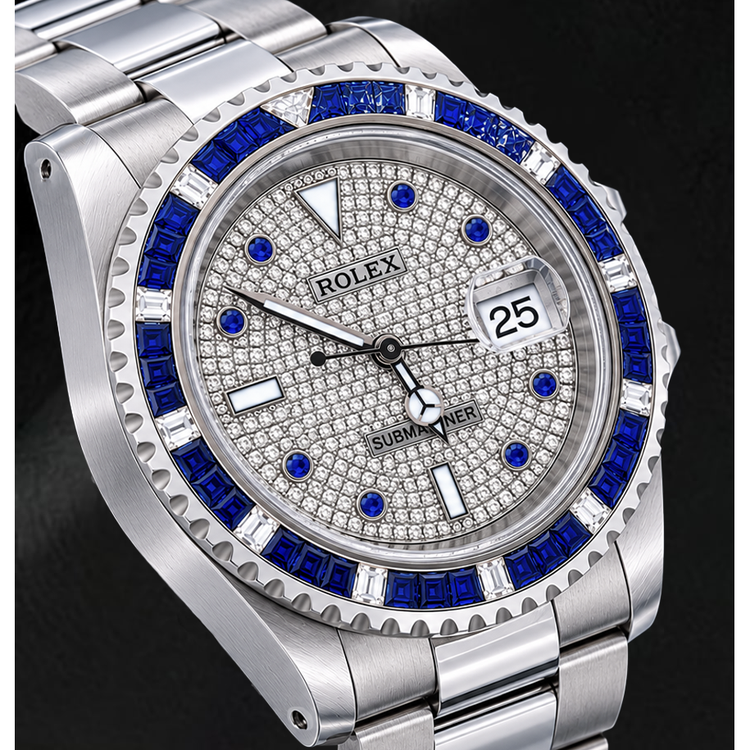 Montre Rolex Submariner Date 40 mm 16610 Cadran Pavé de Diamants en Acier Inoxydable