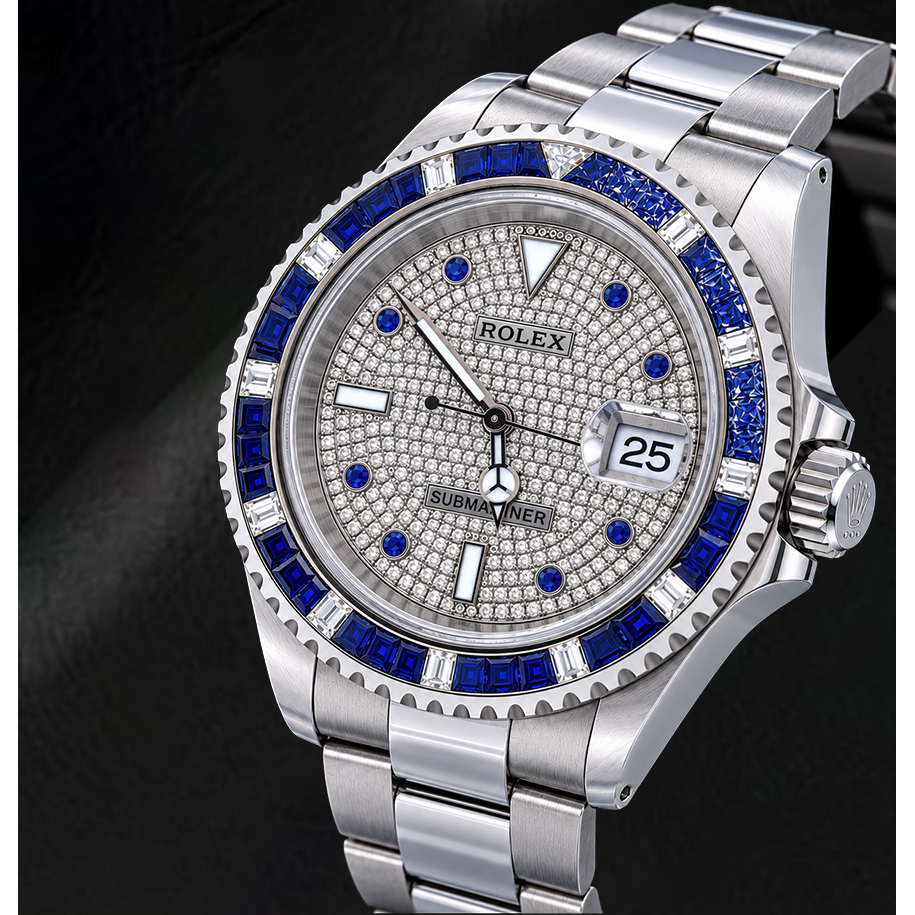 Montre Rolex Submariner Date 40 mm 16610 Cadran Pavé de Diamants en Acier Inoxydable