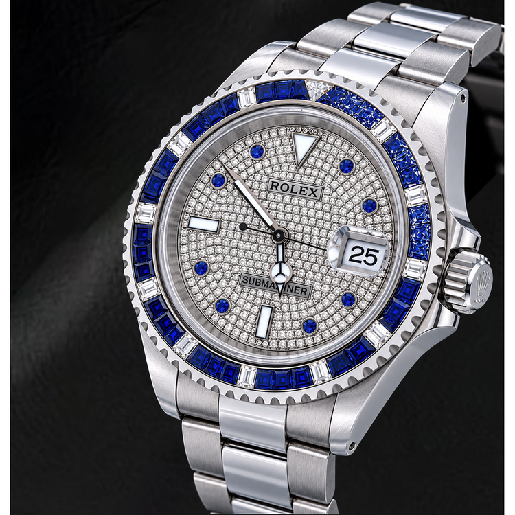 Montre Rolex Submariner Date 40 mm 16610 Cadran Pavé de Diamants en Acier Inoxydable