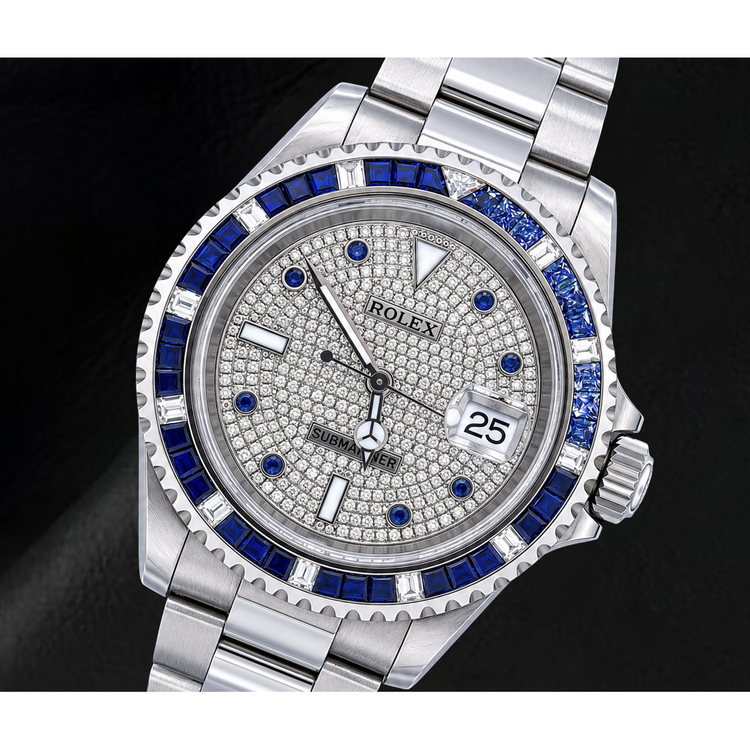 Montre Rolex Submariner Date 40 mm 16610 Cadran Pavé de Diamants en Acier Inoxydable