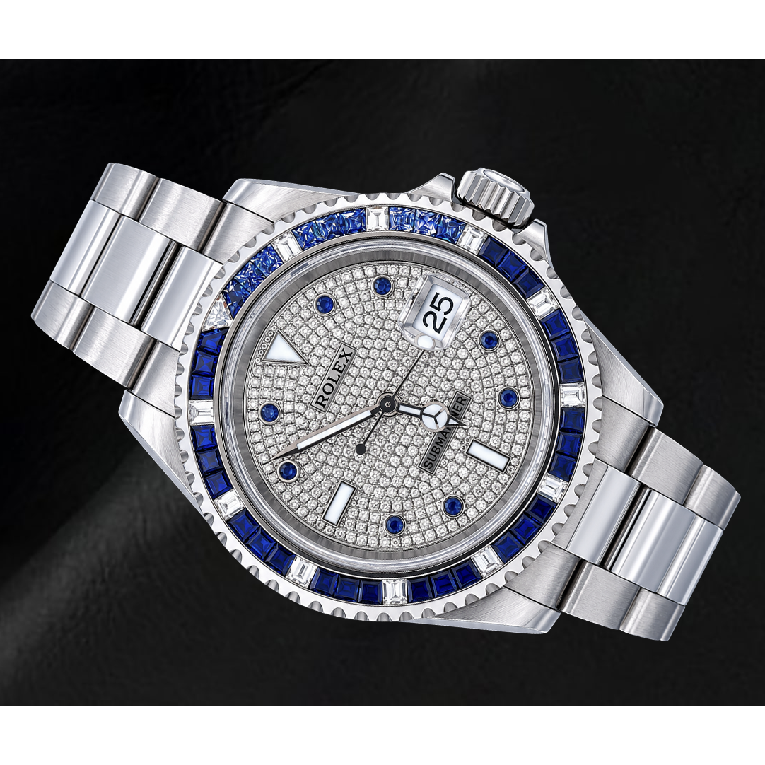 Montre Rolex Submariner Date 40 mm 16610 Cadran Pavé de Diamants en Acier Inoxydable