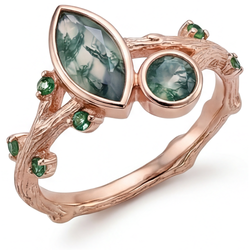 Artisanal Moss Agate Bague avec Gemme 1,50 carats