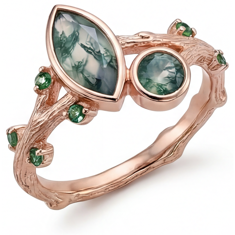 Artisanal Moss Agate Bague avec Gemme 1,50 carats – vue principale