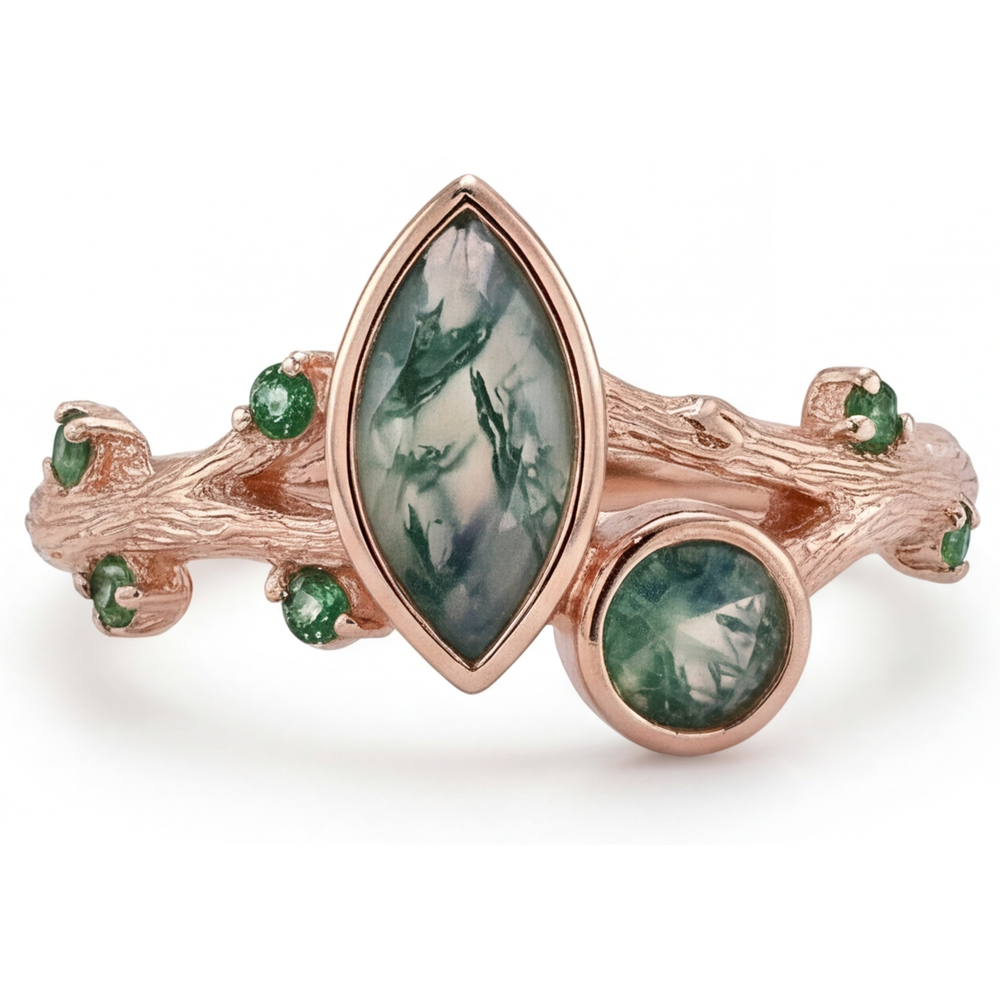 Moss Agate Bague avec Gemme 1,50-carats Or Rose 14 Carats – vue de face