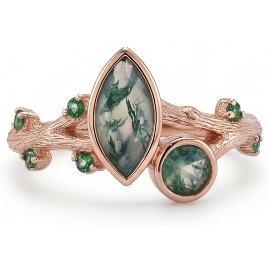 Moss Agate Bague avec Gemme 1,50-carats Or Rose 14 Carats – vue de face