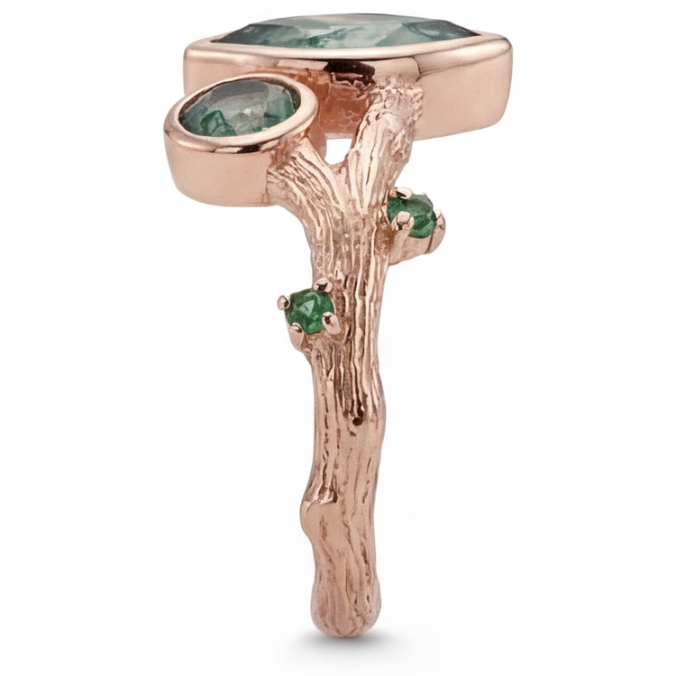 Moss Agate Taille Marquise Bague avec Gemme en Or Rose 14 Carats – vue de dessus